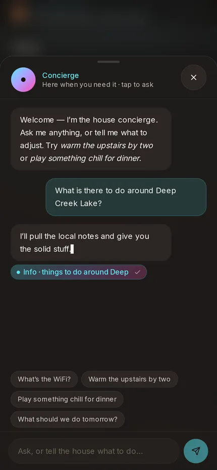 AI concierge chat answering a guest question